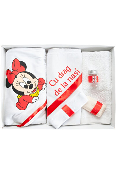 Inovius Комплект за кръщене от 6 части с принтиран текст, Мини Маус, БЯЛО - Ч...