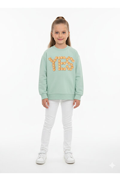 HÜMAKİDSWEAR Kız Çocuk Pamuklu Sweatshirt Üç Boyutlu Çiçek Desenli