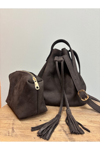 MaVaux Γυναικεία τσάντα Urban Series από γνήσιο δέρμα Nubuck με φούντες