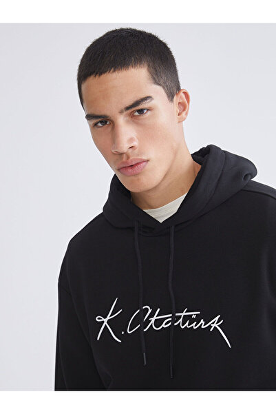 LC Waikiki Ανδρικό χοντρό φούτερ με κουκούλα Ataturk Signature B με τύπωμα