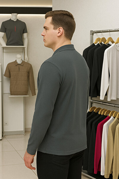 Maccali Ανδρικό μπλουζάκι με μακρυμάνικο γκρι μπλουζάκι με λαιμόκοψη πόλο