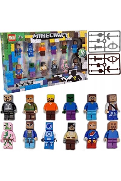 victiny Set of 12 Minecraft Figures, Pinba, 2.5 cm x 4 cm, 3+ years, Multicolor