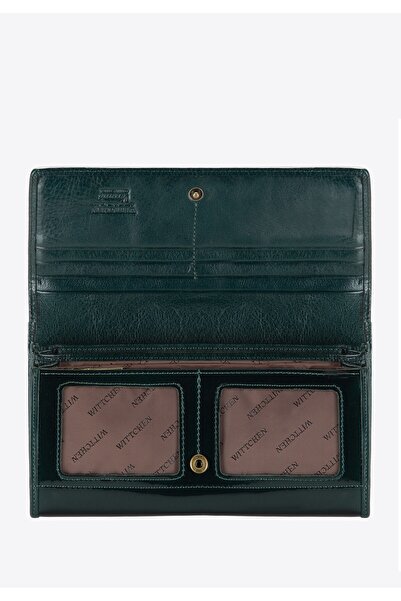 Wittchen Women's Large Patent Leather Wallet in Dark Green