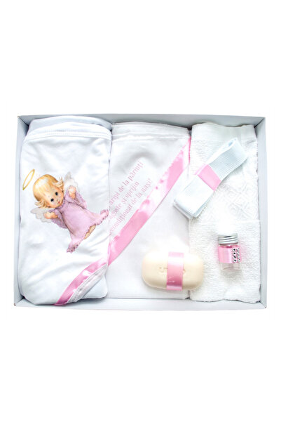 Inovius Trusou Botez 6 piese cu Text Imprimat, Ingeras, Roz, - TB165