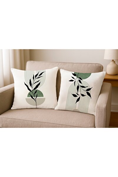Digital Printed Geometric Leaf Pattern Decorative Pillowcase 2pcs Set