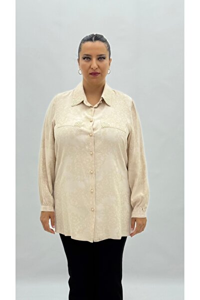 AY-SEL Plus Size Button Pearl Detail Long Sleeve O Oversized Women's Shirt