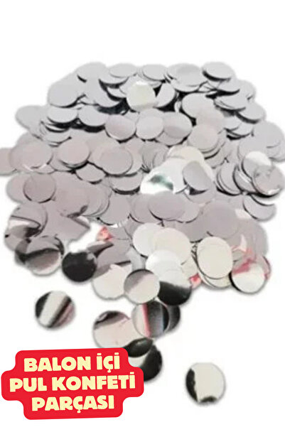 Baloncu Dede Gümüş Yuvarlak Desenli Balon İçi Konfeti Pul Parçaları Balon Süs...