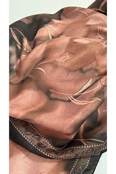 Lavena scarfs Tulip Series Floral Pattern Cotton Digital Soft Shawl - Caramel