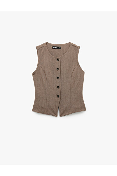 Koton Slim Fit Crew Neck Buttoned Patterned Vest