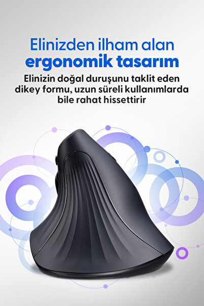Daxi MX800 VertiGO Ergonomik Dikey Mouse, Bluetooth ve 2.4GHz Bağlantı, 4800 DPI