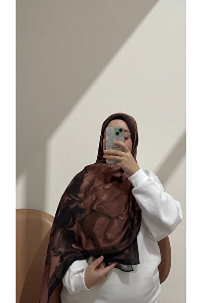 Lavena scarfs Tulip Series Floral Pattern Cotton Digital Soft Shawl - Caramel