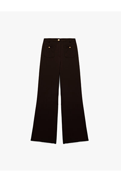 Koton Button Detailed Applique Pocket Straight Wide Leg Fabric Trousers