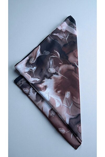 Lavena scarfs Tulip Series Floral Pattern Cotton Digital Soft Shawl - Chocolate