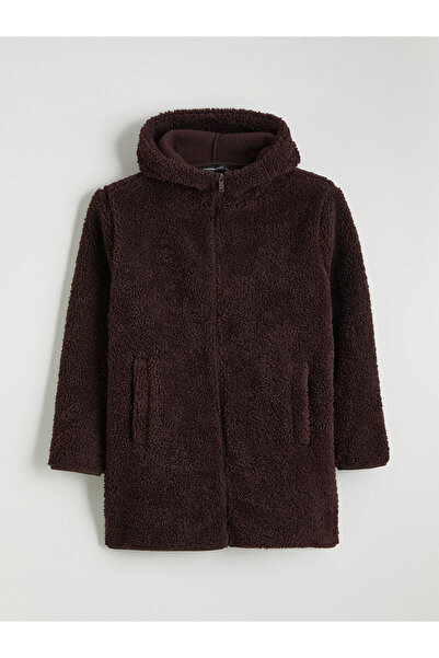 LC Waikiki Lcwaikiki Basic Brown Hooded Oversized Women's Plush Cardigan