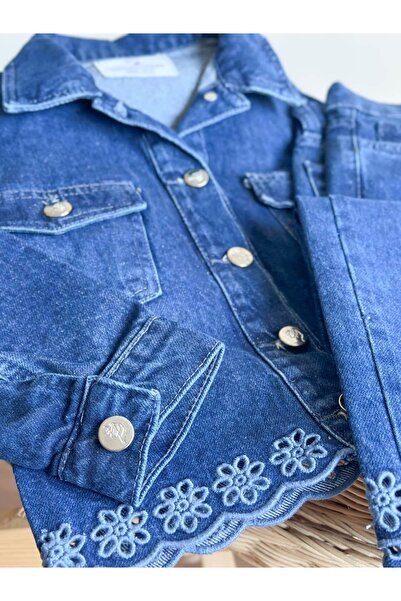 Pinkitokids New Season Embroidery Detailed Jeans Denim Suit