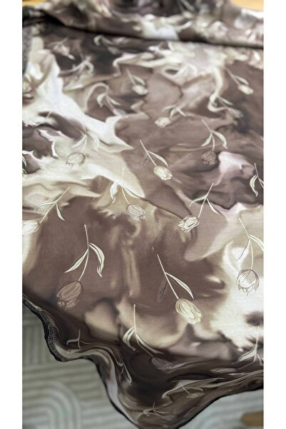 Lavena scarfs Tulip Series Floral Pattern Cotton Digital Soft Shawl - Milky Coffee