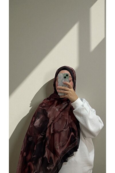 Lavena scarfs Tulip Series Floral Pattern Cotton Digital Soft Shawl - Chestnut