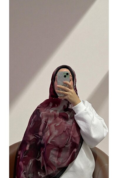 Lavena scarfs Tulip Series Floral Pattern Cotton Digital Soft Shawl - Plum