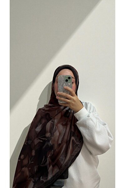 Lavena scarfs Tulip Series Floral Pattern Cotton Digital Soft Shawl - Chocolate