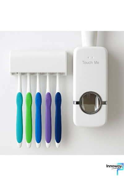 Innoway Diş Macunu Sıkacağı ve 5’li Diş Fırçası Tutucu Seti – Duvara Yapışkanlı, Hijyenik Saklama