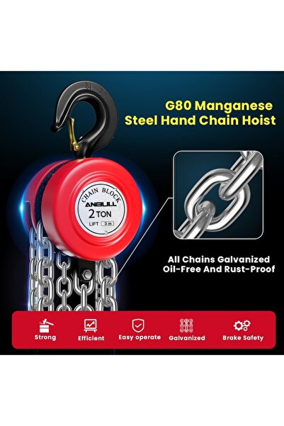 Fargal Chain Hoist - Manual Pulley, 2.5 m, 2 Ton, Durable Construction, Black - CN