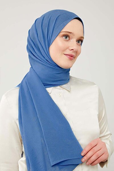 Levidor Mavi Düz Renk Frozen Krep Şal