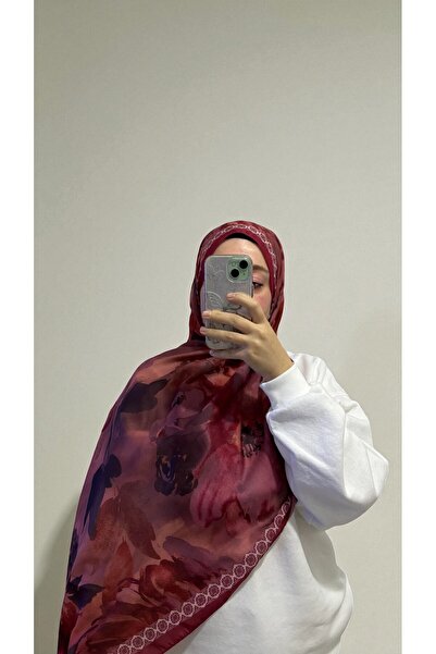 Lavena scarfs Fall Series Floral Pattern Cotton Digital Soft Shawl - Pomegranate Red