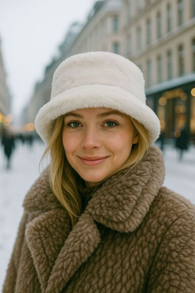 FELLMENS White Soft Textured Plush Bucket Women's Hat