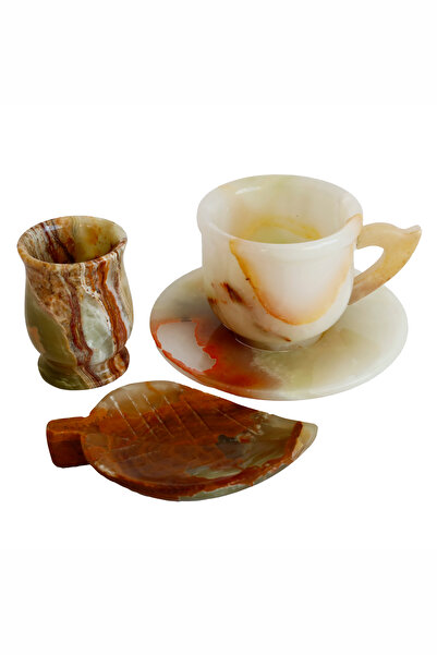 taru pasaj Onyx Natural Stone Coffee Set – Handmade Cup, Walnut Turkish Delight Bowl & Water Glass |   Decorative