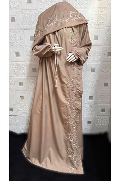 STAYILK DRESSES Elegant light beige prayer robe with a modest and sophisticat...
