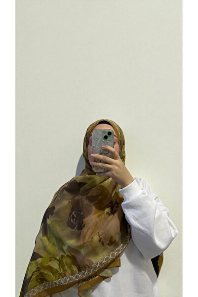 Lavena scarfs Fall Series Floral Pattern Cotton Digital Soft Shawl - Olive