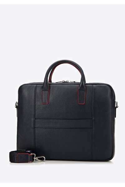 Wittchen Men's 11''/12'' Leather Laptop Bag with Center Stitching, Navy Blue and Red