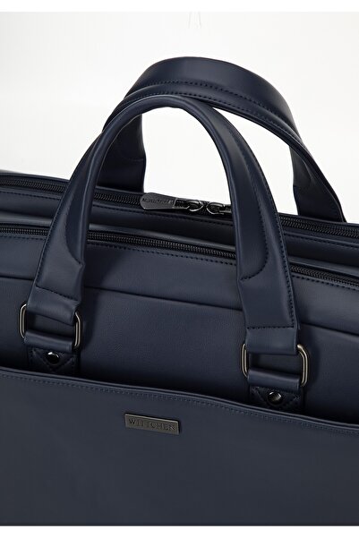 Wittchen Men's 15.6" laptop bag made of -leather, two-compartment, navy blue, navy blue