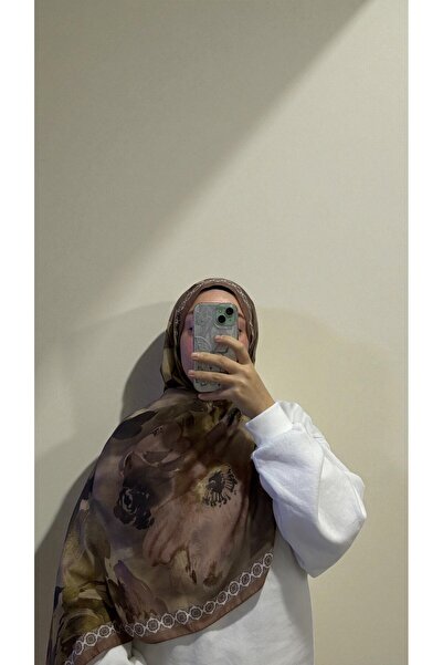 Lavena scarfs Fall Series Floral Pattern Cotton Digital Soft Shawl - Mink