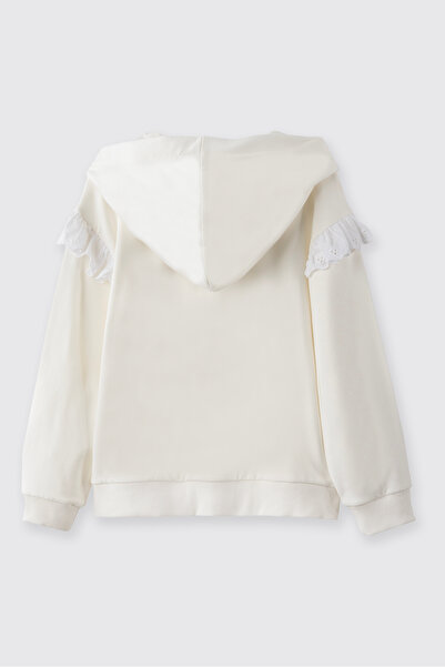 Panço Girl's Zippered Ecru Sweatshirt