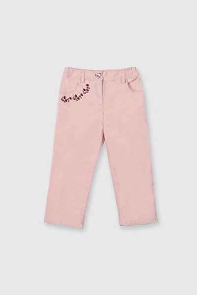 Panço Kız Bebek Nakış Detaylı Kadife Pantolon