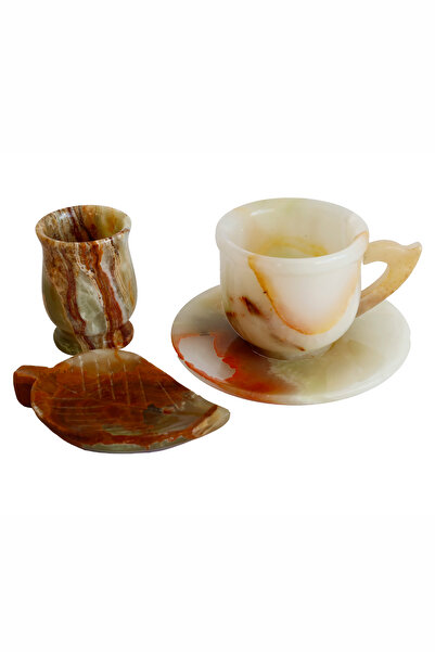 taru pasaj Onyx Natural Stone Coffee Set – Handmade Cup, Walnut Turkish Delight Bowl & Water Glass |   Decorative