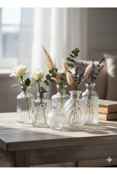 ttvagon Mini Boy Vintage Cam Vazo Seti Düğün Nişan Kahve Sunumluk Süs Dekoratif temu model 6 Adet