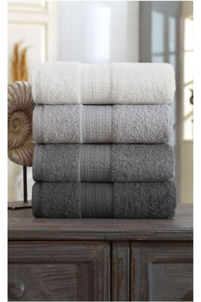Pazarplus 4 Piece 100% Cotton 50 X 90cm Anthracite Bath Towel Set Bathroom Hand Face Towels