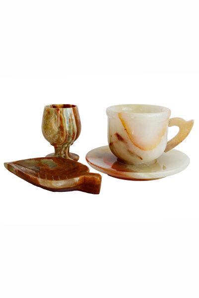 taru pasaj Onyx Natural Stone Coffee Set – Handmade Cup, Walnut Turkish Delight Bowl & Water Glass |   Decorative