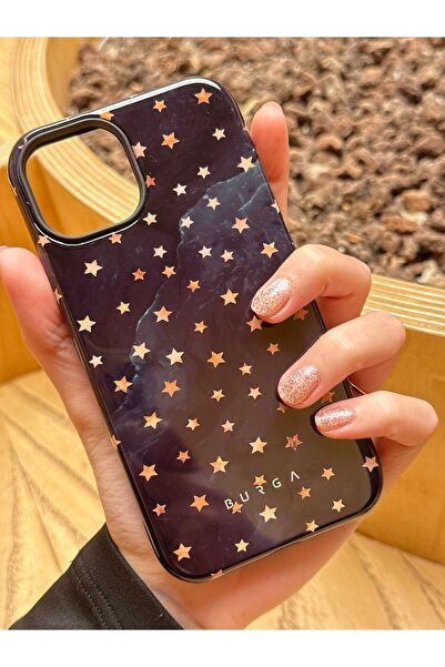 BURKİNA iPhone 13/14 Uyumlu Mermer Yıldız Desenli Parlak Silikon Telefon Kılıfı