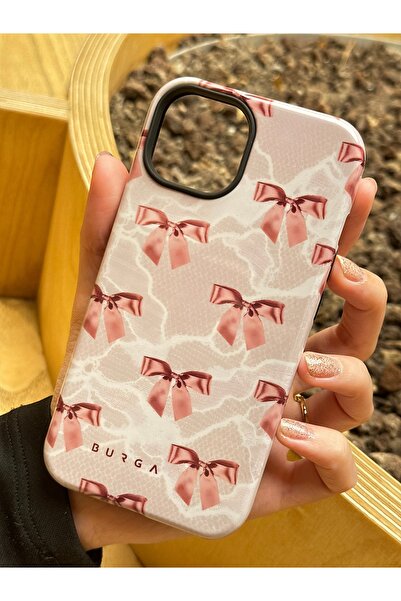 BURKİNA غطاء هاتف سيليكون لامع بنمط وردي مع فيونكة متوافق مع آيفون 13/14