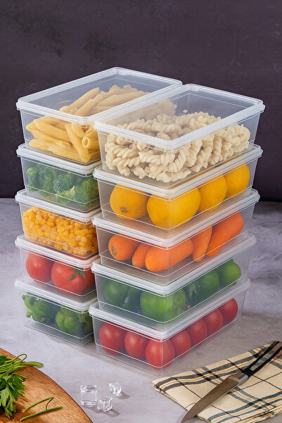 M&H 10 Adet 1000 ml Saklama Kabı Seti - Kendinden Kapaklı Buzluk ve Erzak Düz...