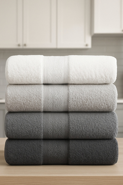 Pazarplus 4 Piece 100% Cotton 50 X 90cm Anthracite Bath Towel Set Bathroom Hand Face Towels