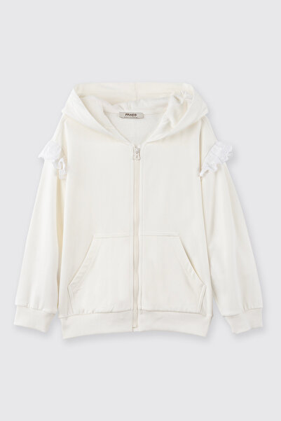 Panço Girl's Zippered Ecru Sweatshirt