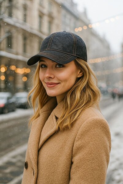 FELLMENS Șapcă pentru femei din țesătură de jean neagră