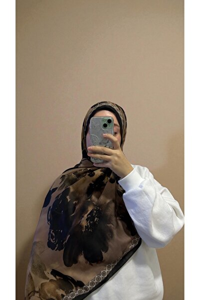 Lavena scarfs Fall Series Floral Pattern Cotton Digital Soft Shawl - Bitter Brown