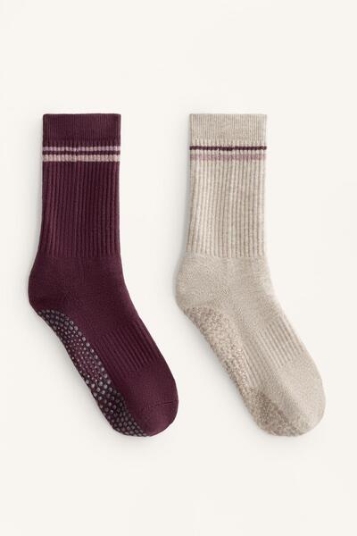 Oysho 2 çift klasik yoga ve pilates pamuklu karışım çorap