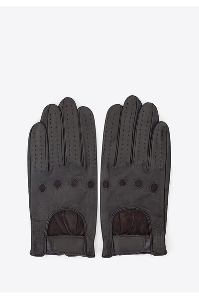 Wittchen Men's driving gloves made of dark brown grain leather, dark brown leather
