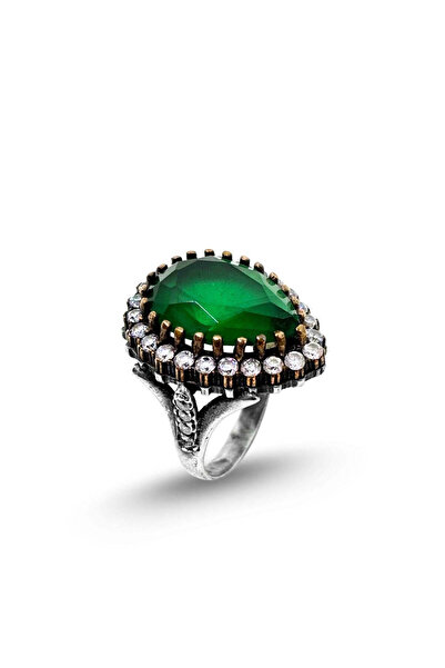 oya silver Damla Zümrüt Taşlı Gümüş Hürrem Sultan Yüzük